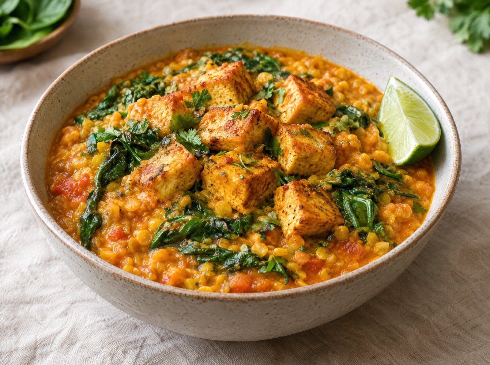 Red Lentil and Tofu Curry with Spinach