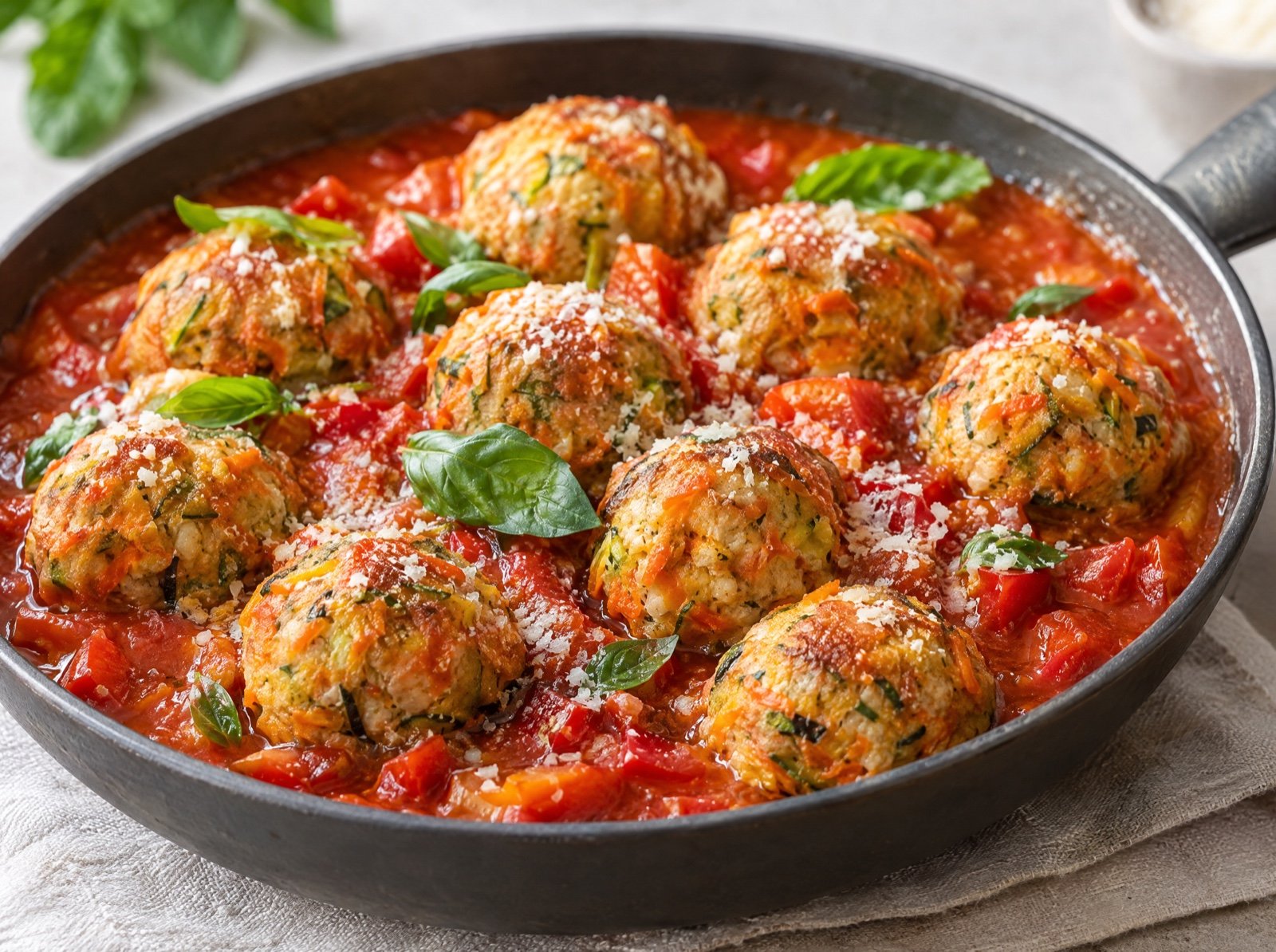 Hähnchen-Karotten-Bällchen in Tomaten-Paprika-Sauce