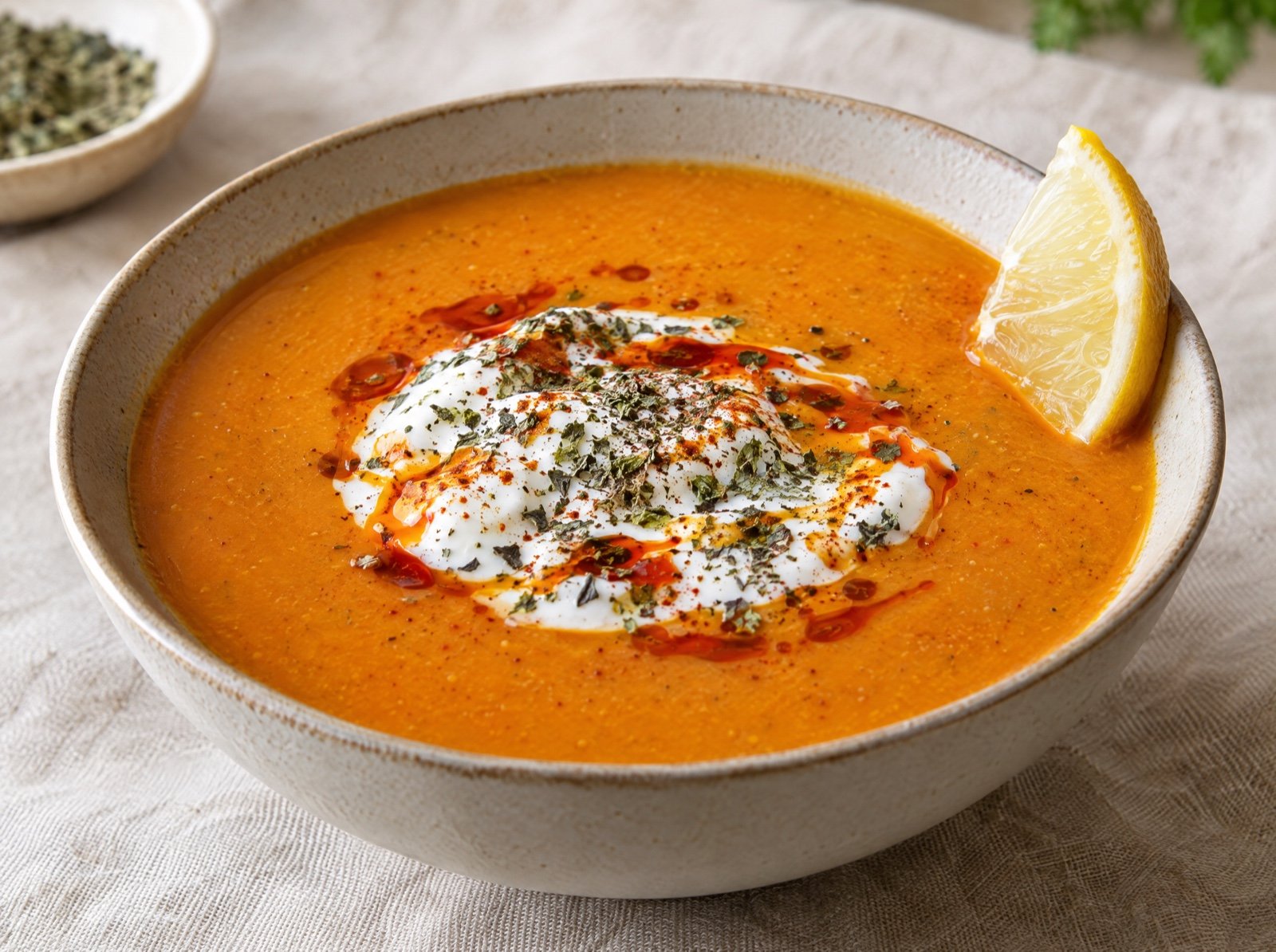 Türkische Rote Linsensuppe mit Minzjoghurt