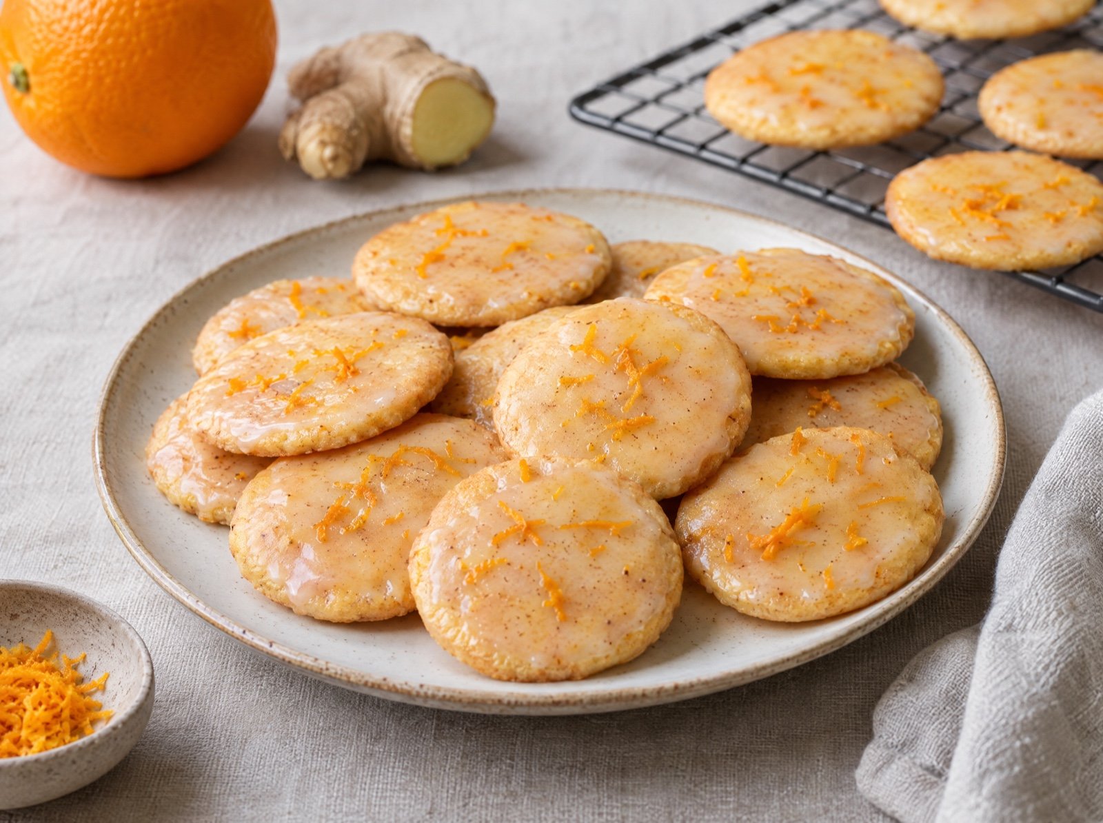 Orange Ginger Butter Cookies with Glaze