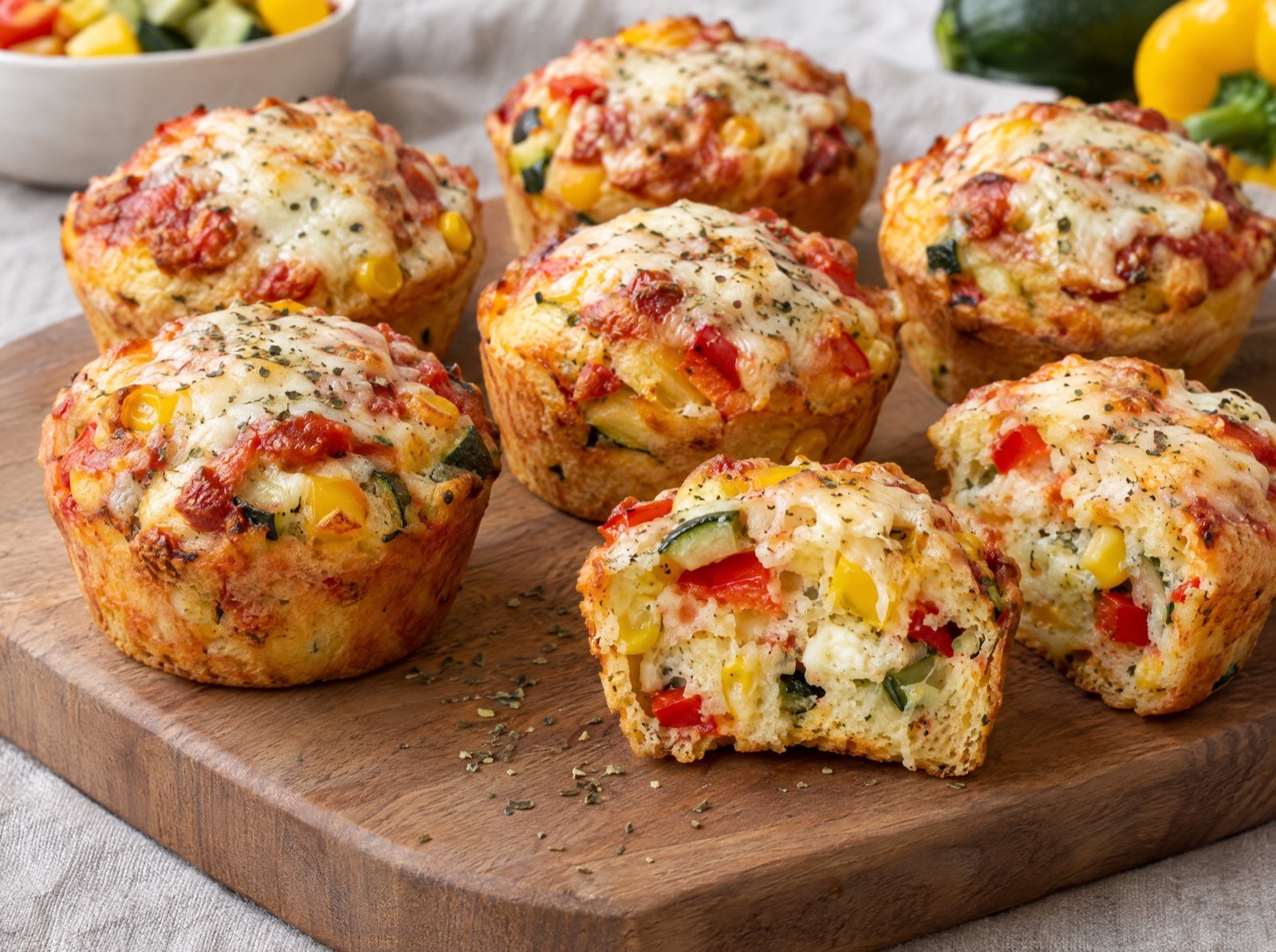 Bunte Pizza-Muffins mit Mozzarella