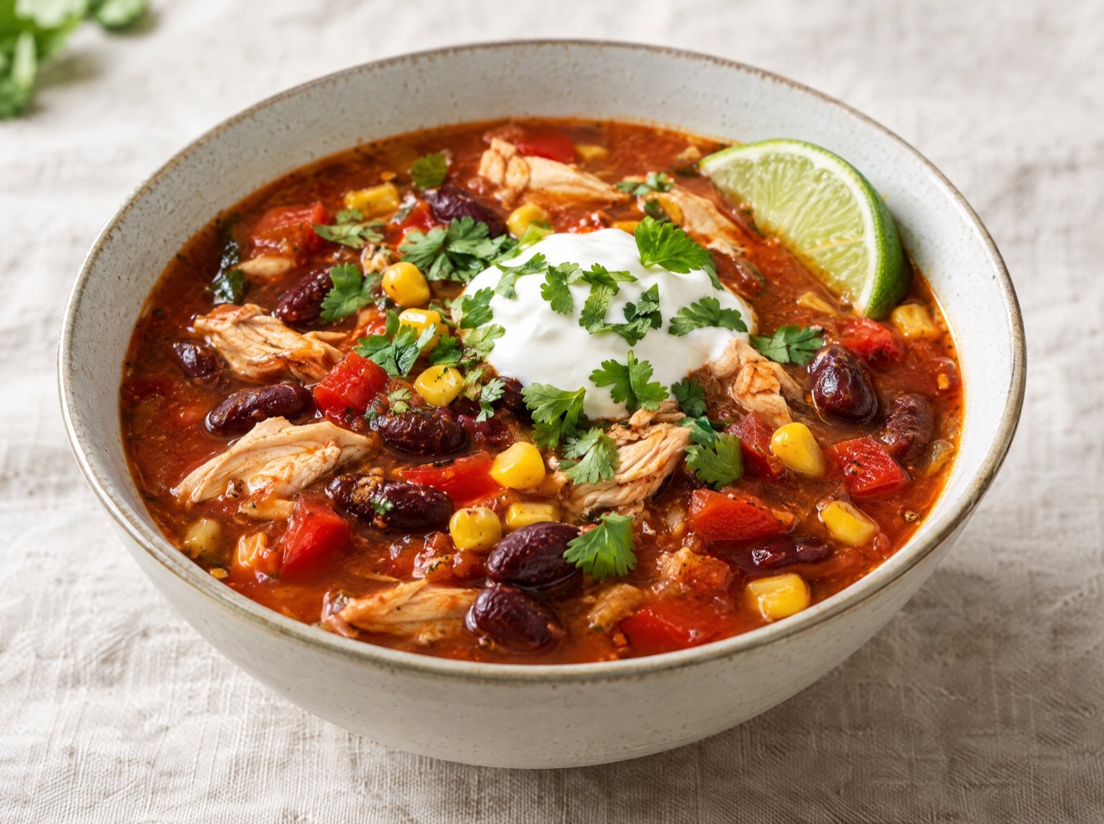 Mexikanische Hähnchen-Chili-Suppe mit Mais und Limette