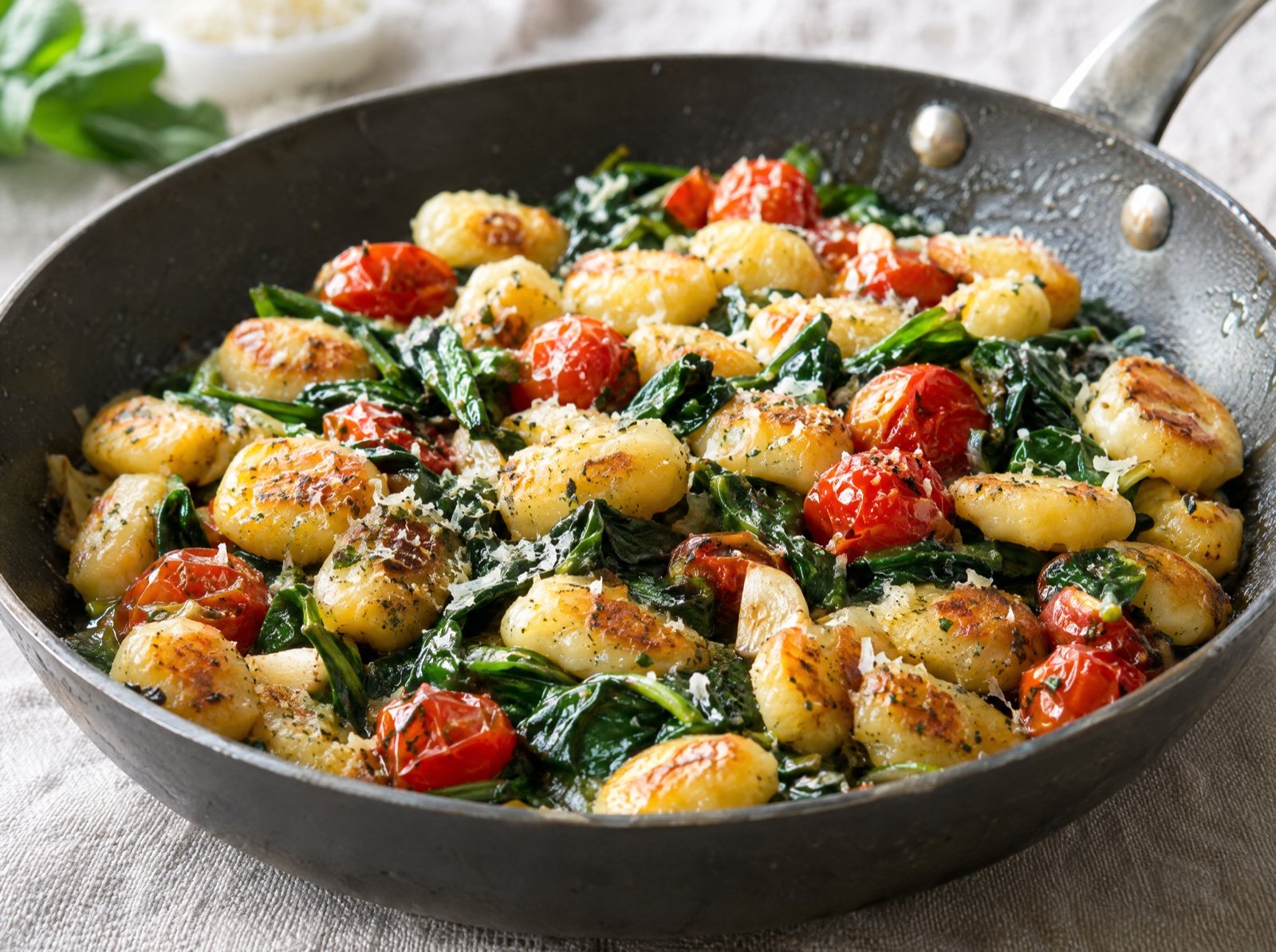 Knusprige Gnocchi-Pfanne mit Spinat, Tomaten und Parmesan](#)