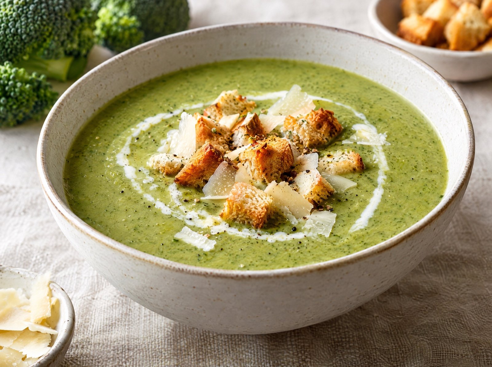 Brokkoli-Cremesuppe mit Parmesan-Croutons