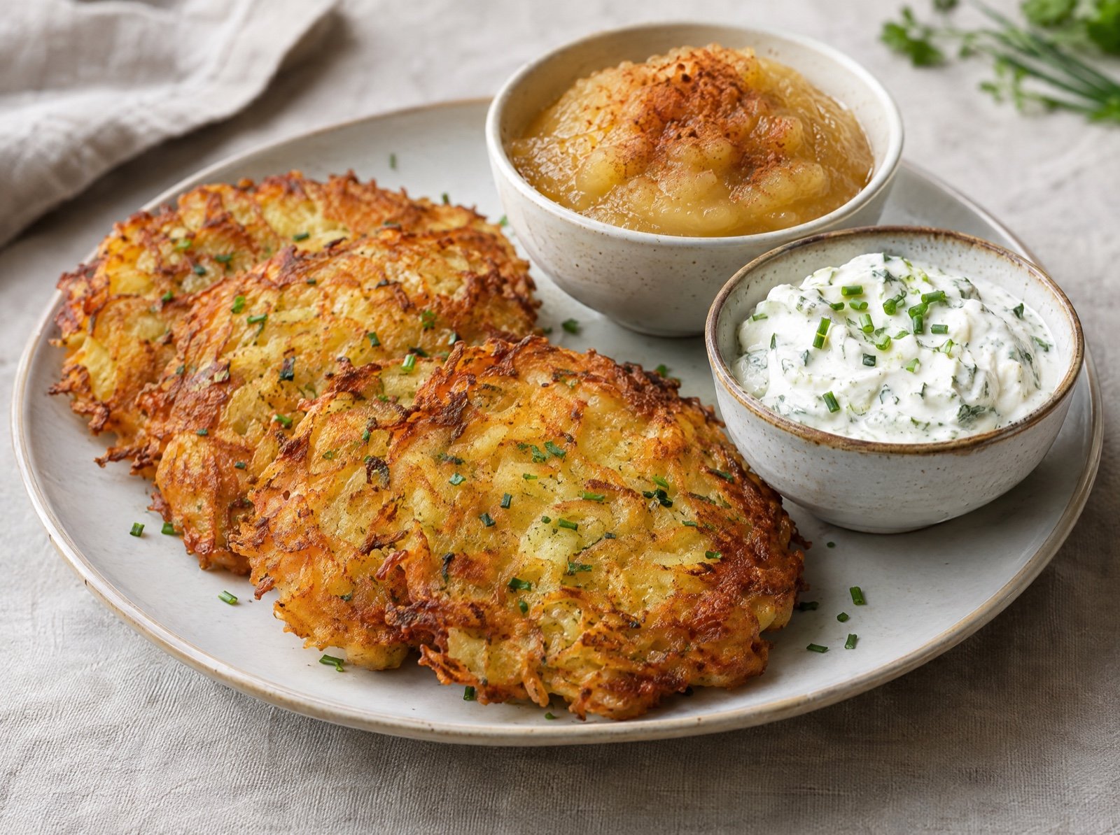 Kartoffelpuffer mit Apfelmus und Kräuterquark