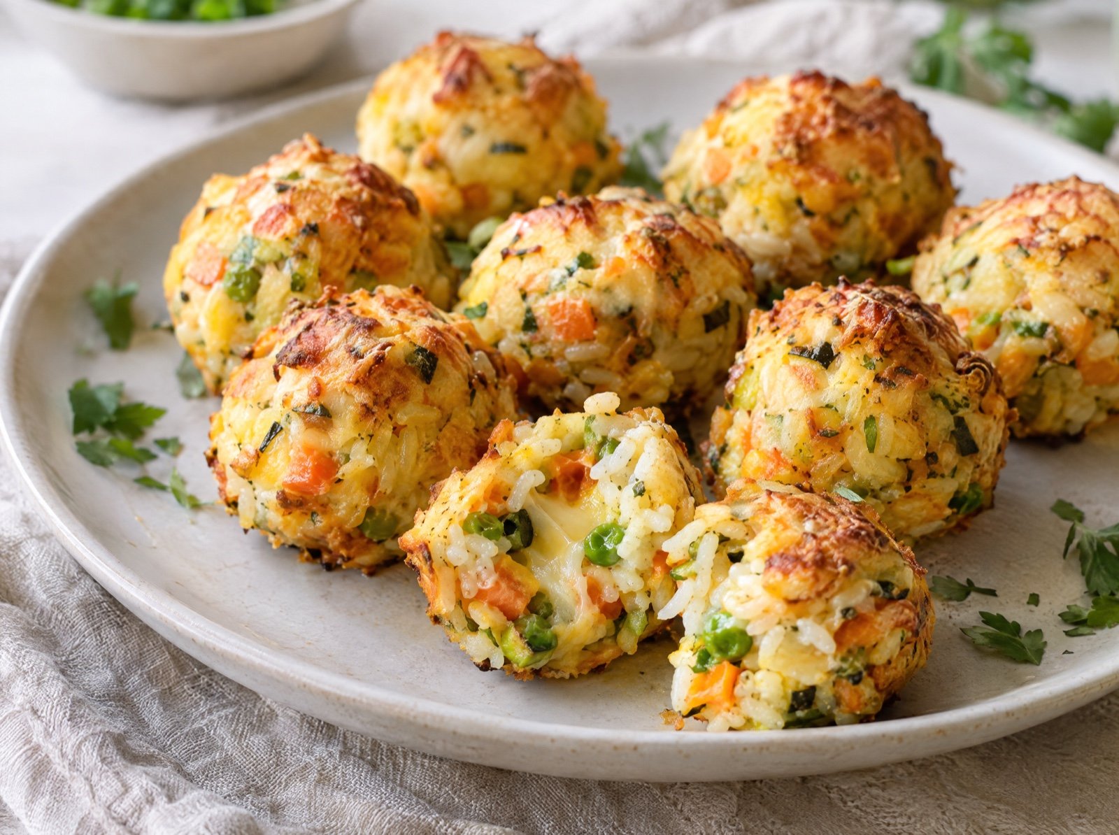 Bunte Gemüse-Reisbällchen mit Gouda aus dem Ofen