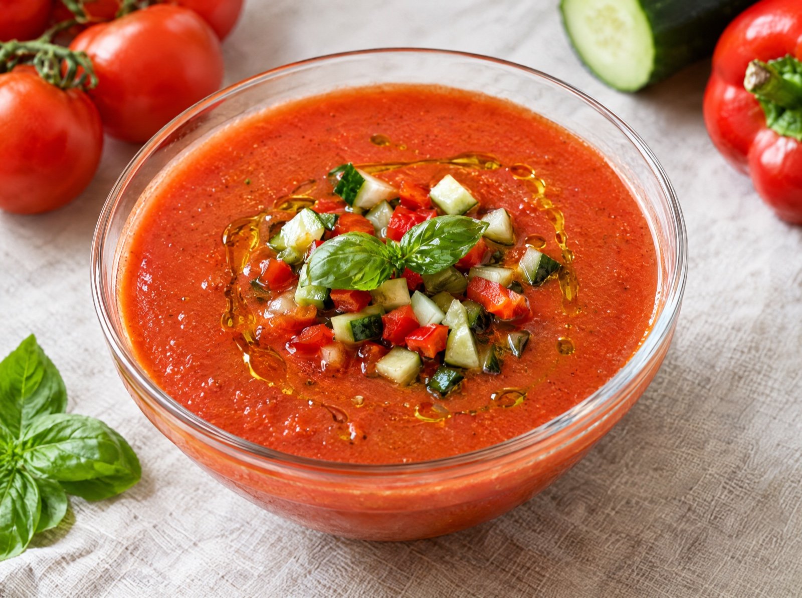 Gazpacho – spanische kalte Tomatensuppe mit Gurke und Paprika