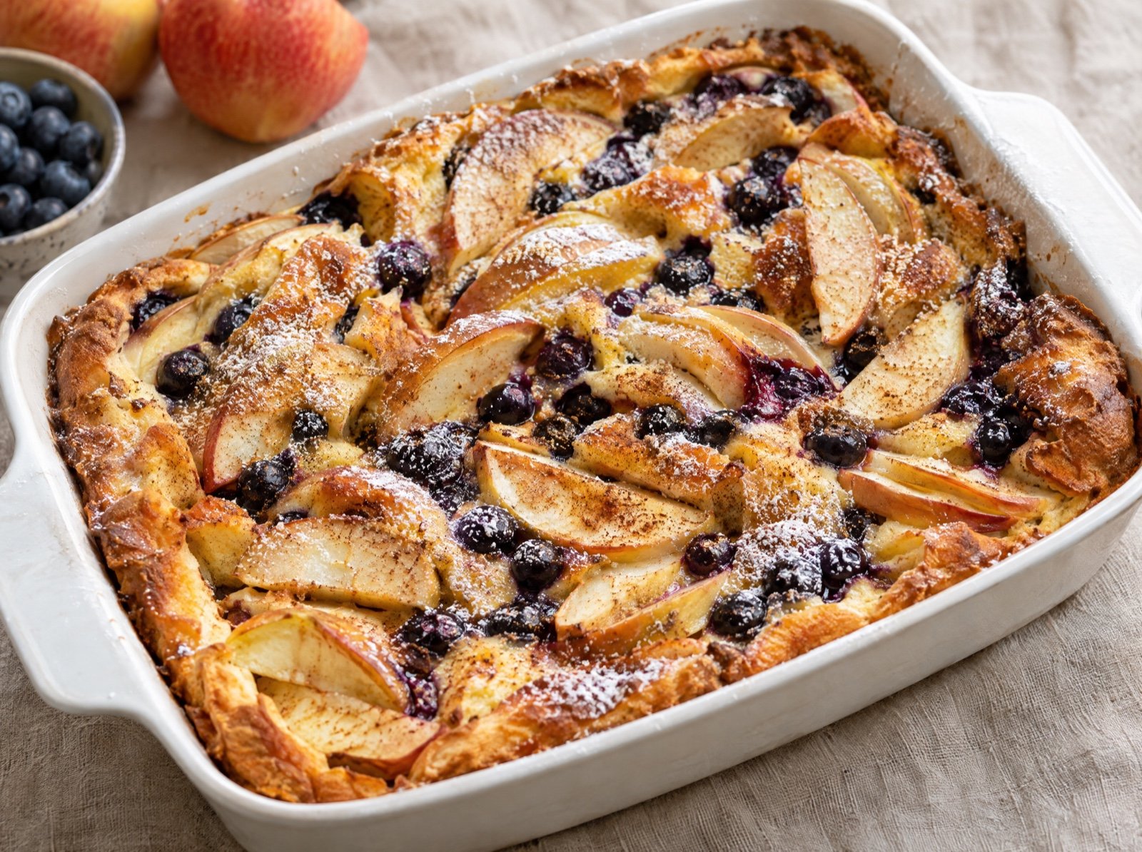 Apfel-Heidelbeer-Pfannkuchen-Auflauf aus dem Ofen