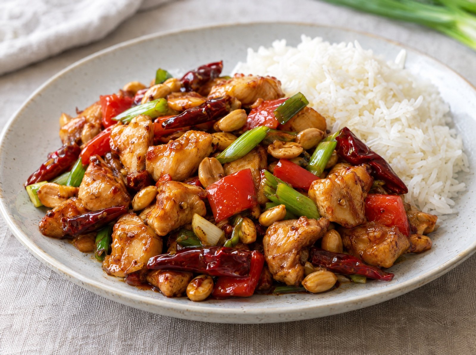 Kung-Pao-Hähnchen mit Erdnüssen und getrockneten Chilis