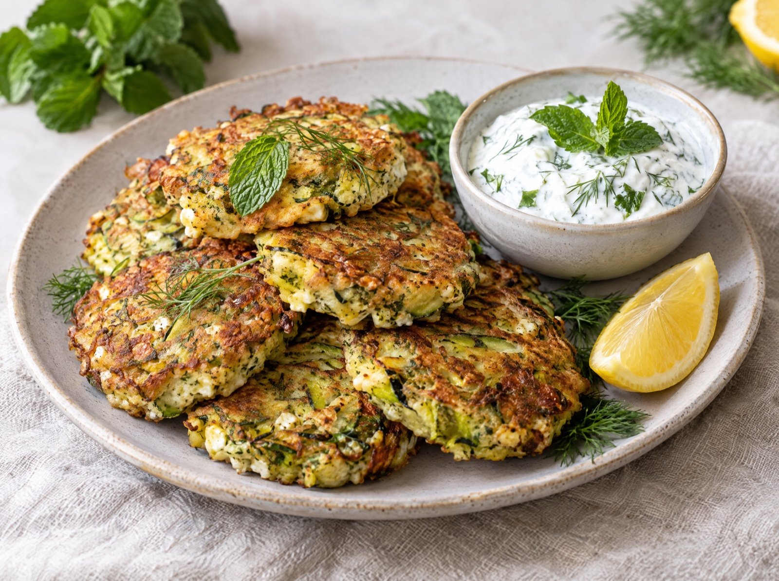 Griechische Zucchini-Taler mit Minz-Joghurt