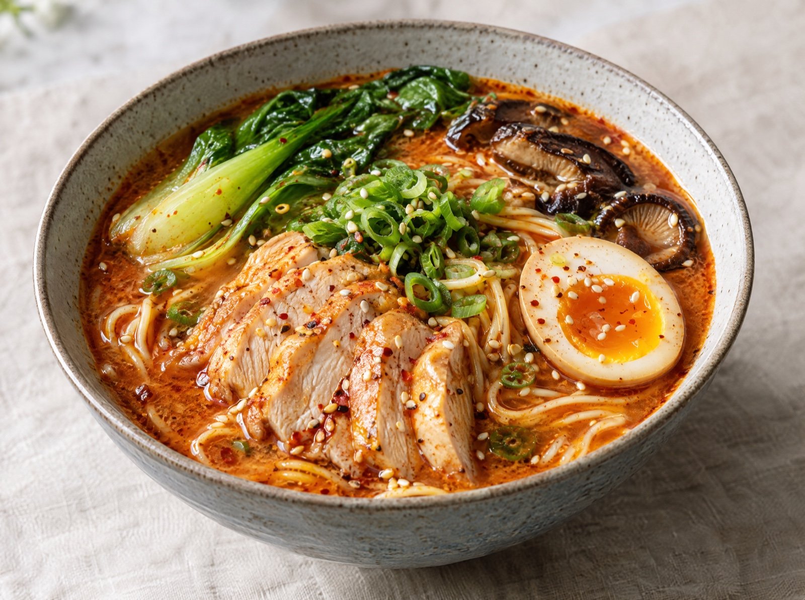 Scharfe Miso-Ramen mit Hähnchen und Ei
