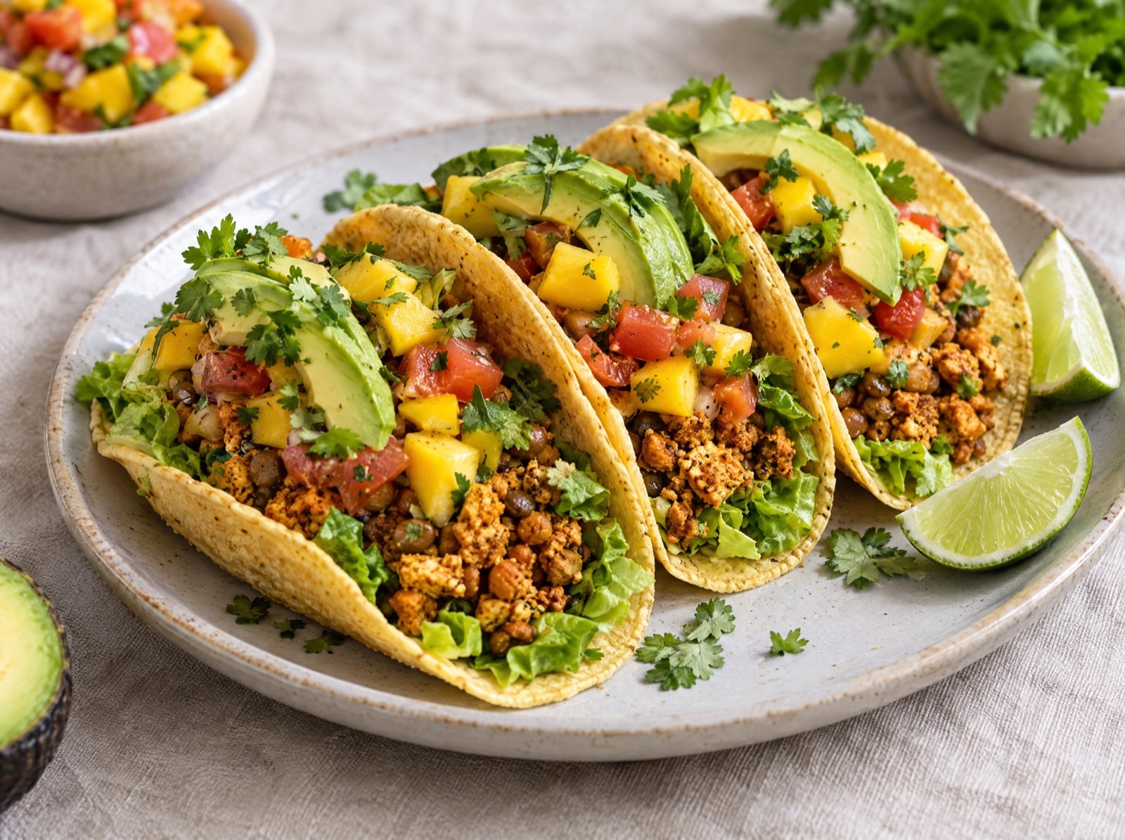 Tofu-Linsen-Tacos mit Mango-Salsa