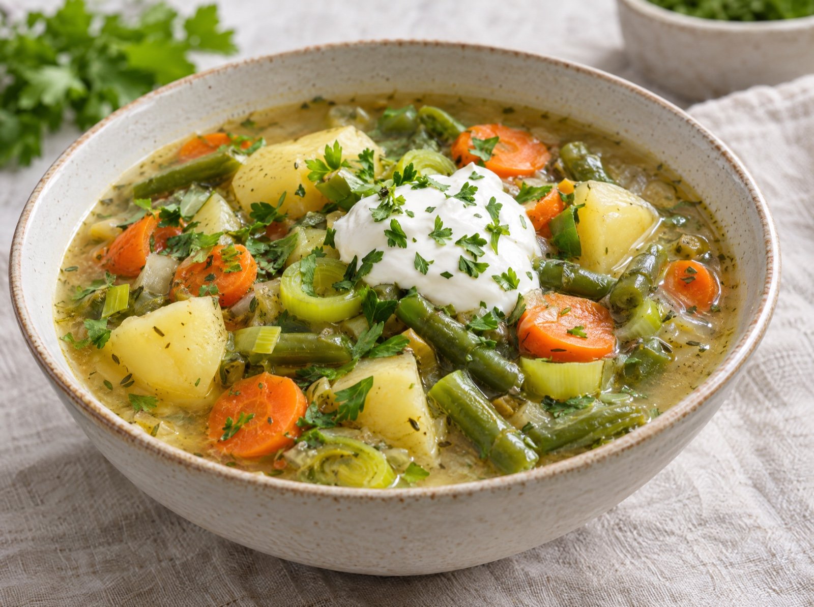 Oma's Gemüse-Eintopf mit Bohnen, Kartoffeln und Majoran