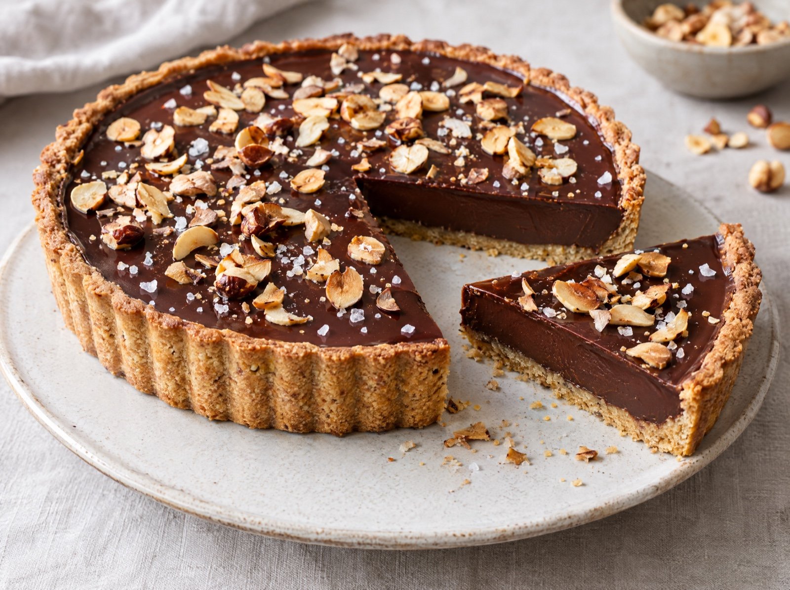 Dark Chocolate Tart with Hazelnut Crust and Sea Salt