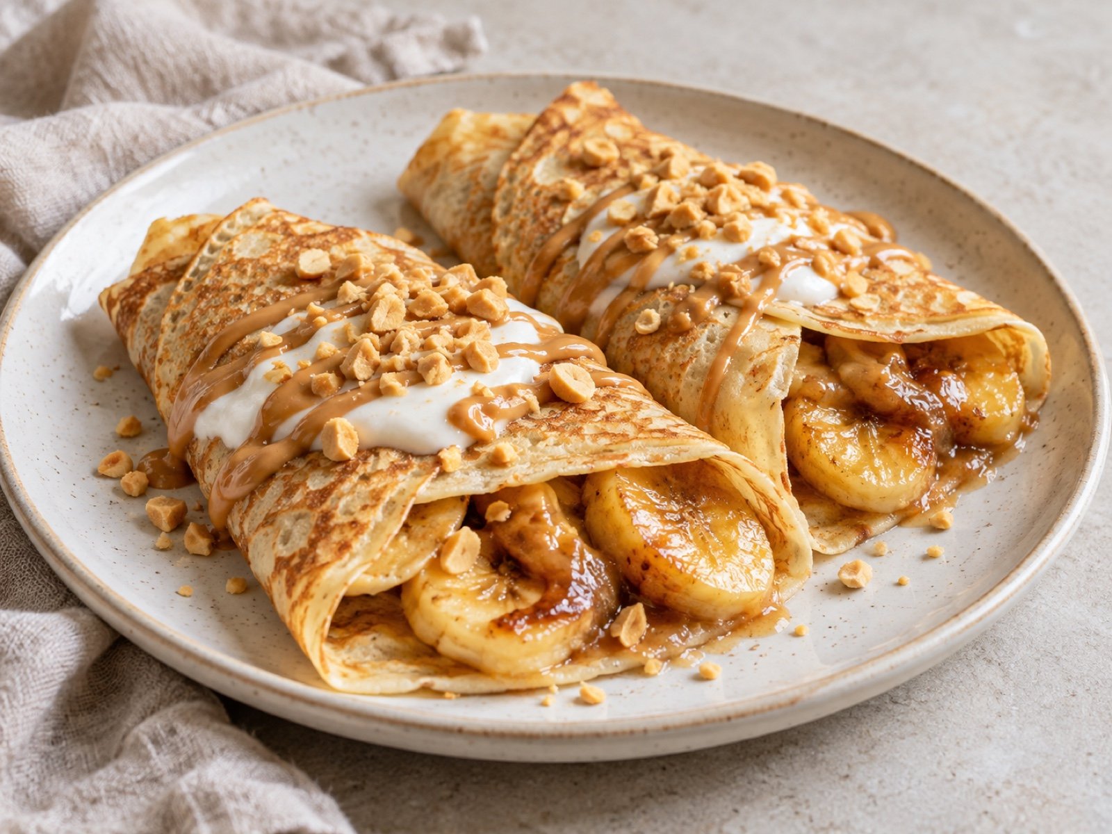 Bananen-Erdnuss-Crêpes mit Sojajoghurt