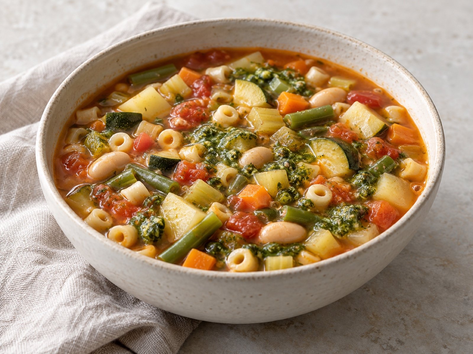 Grüne Minestrone alla Genovese mit Basilikumpesto