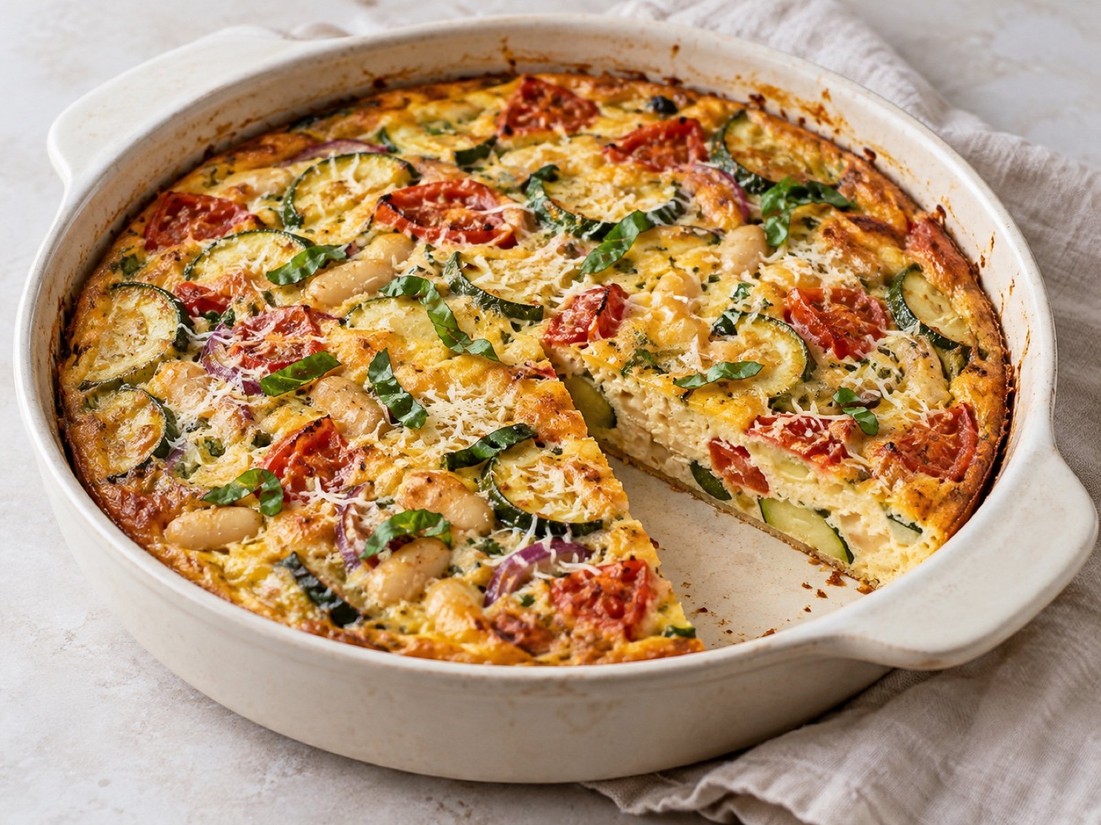 Ofen-Frittata mit Zucchini, Tomaten und weißen Bohnen