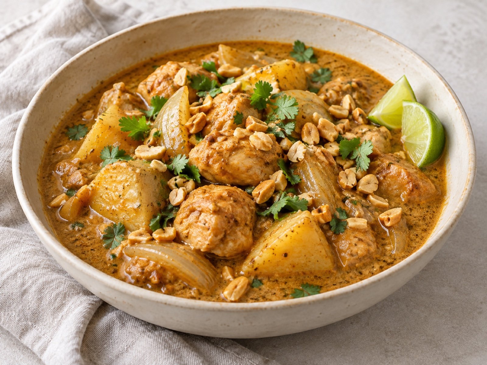 Massaman-Curry mit Hähnchen, Kartoffeln und Erdnüssen