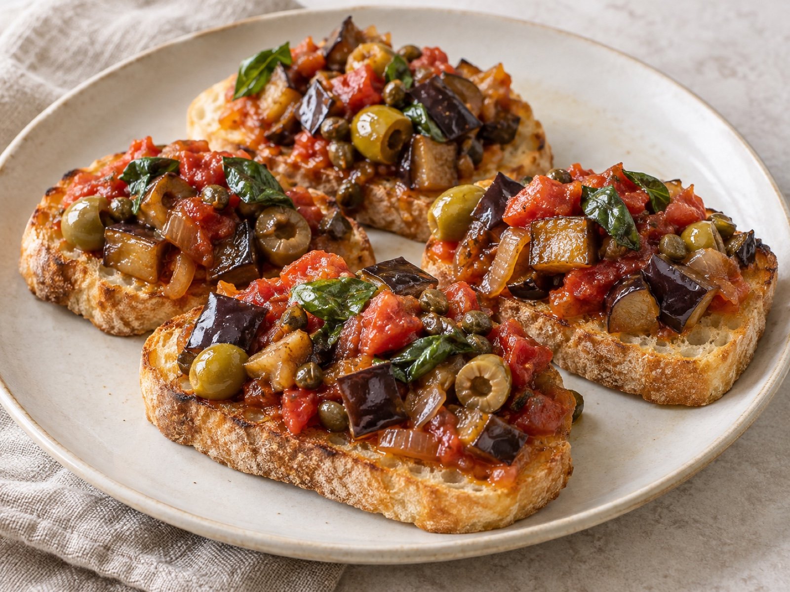 Caponata mit gerösteten Ciabatta-Scheiben