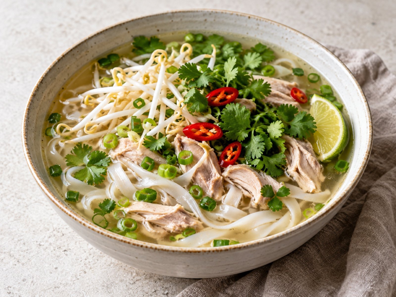 Scharfe Pho Ga mit Hähnchen, Chili und Limette