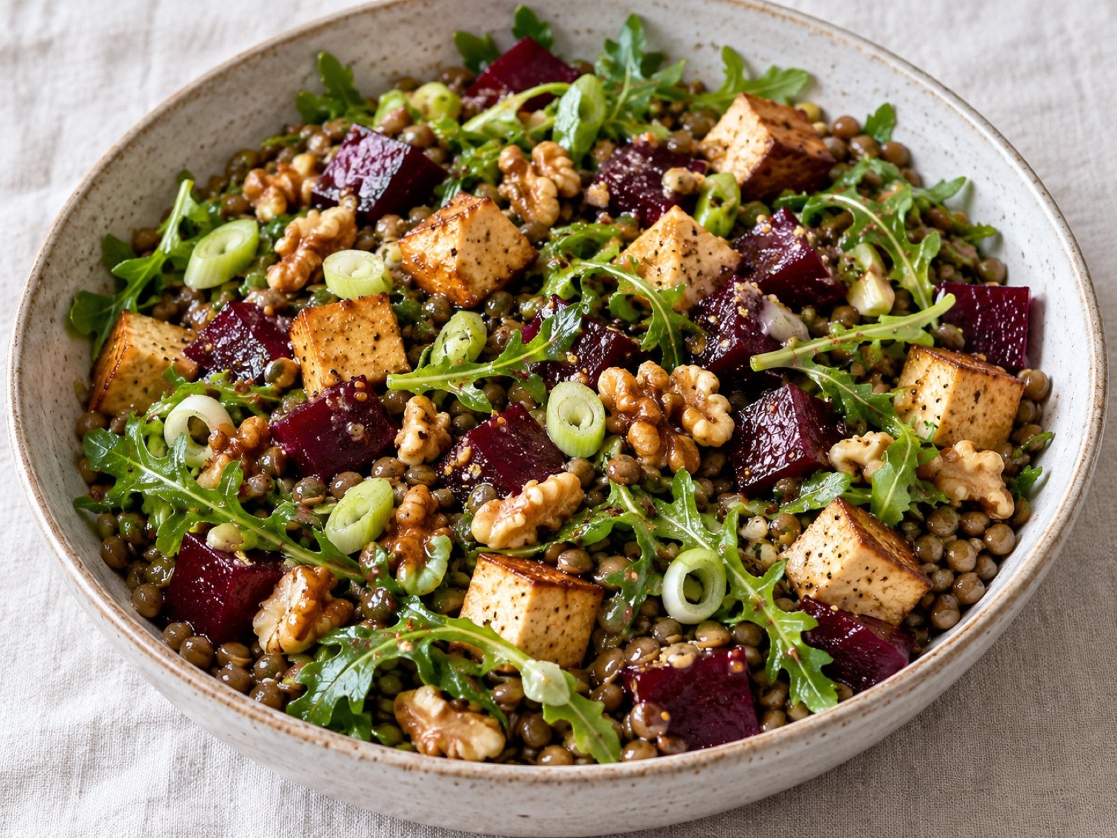 Berglinsensalat mit Räuchertofu und Rote Bete
