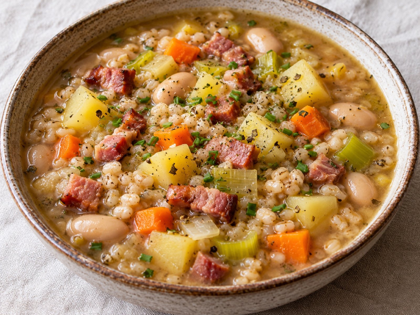 Kärntner Ritschert mit Speck und Majoran