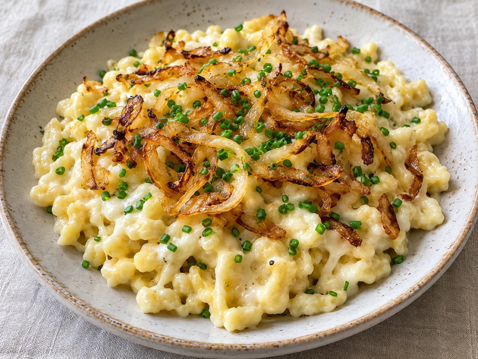 Quark-Spätzle mit Röstzwiebeln und Schnittlauch