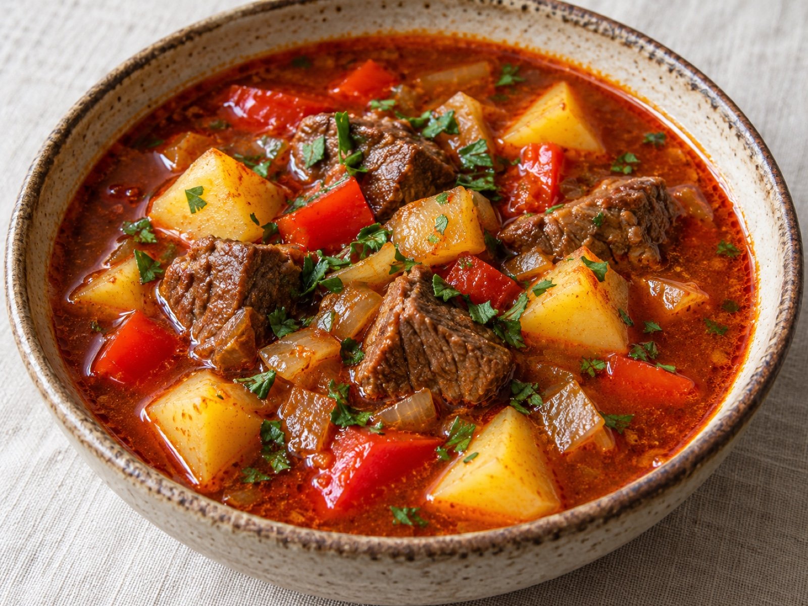 Ungarische Gulaschsuppe mit Paprika und Kartoffeln