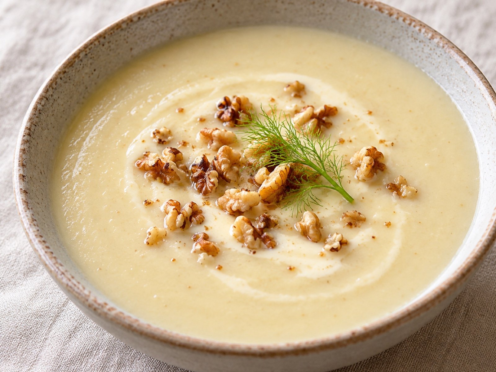 Fenchel-Apfel-Cremesuppe mit Walnuss-Topping